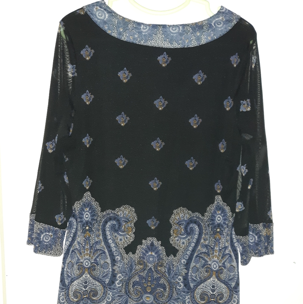 Long sleeve black with blue and tan pattern - Picture 3 of 5